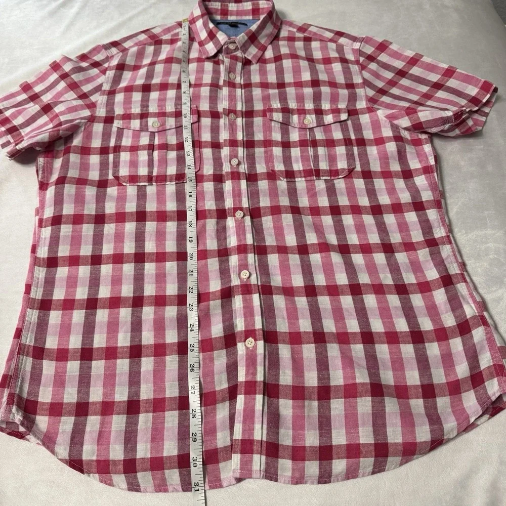 Banana Republic Mens‎ Linen Blend Shirt size L Gingham Check Plaid Button Down